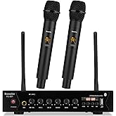 Wireless Microphone System, UHF Dual Cordless Handheld Microphones Set for Home Karaoke, Singing, Speech, Party, Meeting, Church, 262ft Range, Black