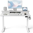 FEZIBO 40'' x 24'' Height Adjustable Electric Standing Desk with Double Drawer, Height Adjustable Computer Desk, Home Office Stand Up Table with 4 Height-Adjustable Feets & 2 Hooks, White