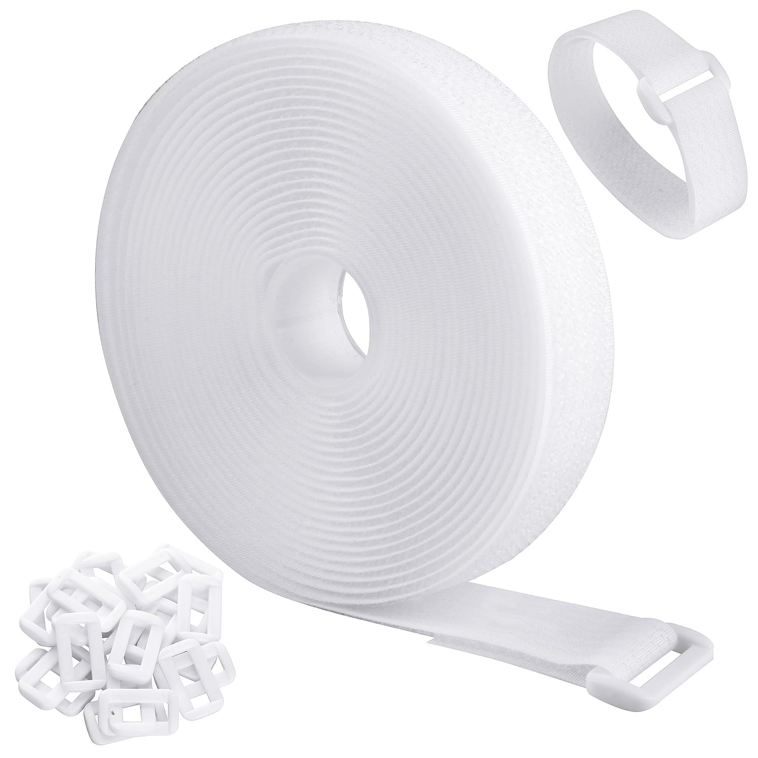 Photo 1 of WSZJINB 16Ft Adjustable Cable Straps with Buckles, Free Cut Length, White Reusable Fastening Cable Ties, Hook and Loop Securing Strap for Cable Tidy, Wire Management, Cord Organiser, 0.8In Wide