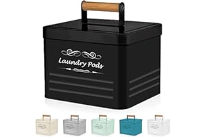 ELITAPRO Laundry Pods container Modern Farmhouse Laundry Pods Holder Metal Box Dispenser with Lid Laundry Room Decor and Accessories