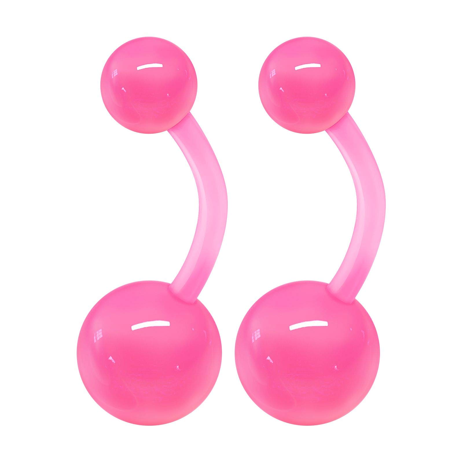 KJM FASHION 2PCS Flexible Acrylic Pink Belly Navel Button Rings Bar Studs 14 Gauge 3/8 10mm Ball Earring Piercing Jewellery 3574