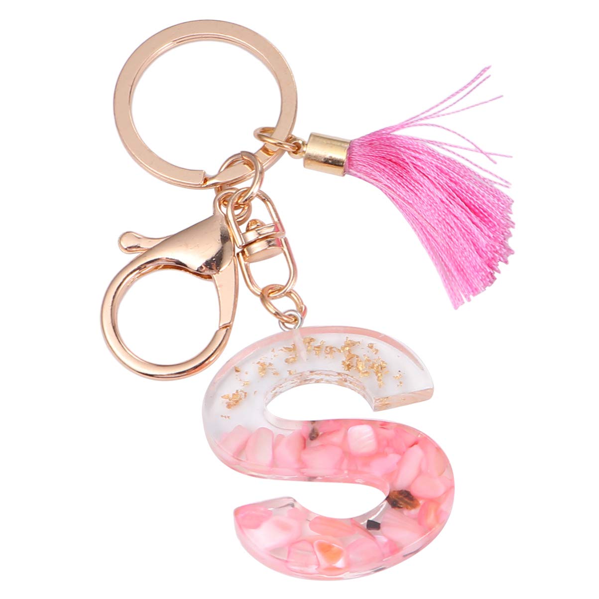 Pink Acrylic Alphabet Keychain Pendant with Gradient Tassel for Handbag Decoration, Key Holder, and Purse Accessories (S Letter)