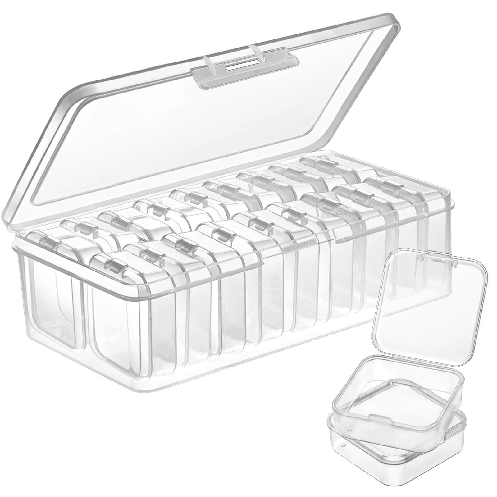 Qualsen 18 Pieces Bead Organiser Storage Box, Organiser Box Clear for Clay Bead Storage Small Plastic Containers with lids for Craft DIY Diamond Small Parts Jewelry
