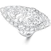 Cutedoumiao Womens 925 Sterling Silver Filigree Ring Floral Filigree Vines Ring Band