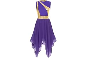 JEEYJOO JEYPINMI Women's Praise Dress Tunic Worship Liturgical Dress Gold Color Block Lyrical Dance Costume