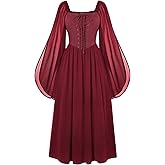 Scarlet Darkness Renaissance Costume Women Pirate Dresses Split Bell Sleeve Medieval Ren Faire Dress with Pockets