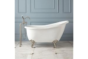 Signature Hardware 479952 Ultra 55" Acrylic Slipper Clawfoot Tub with Integrated Overflow, Rolled Rim and Imperial Feet - Less Drain Assembly - White/Polished Brass Feet