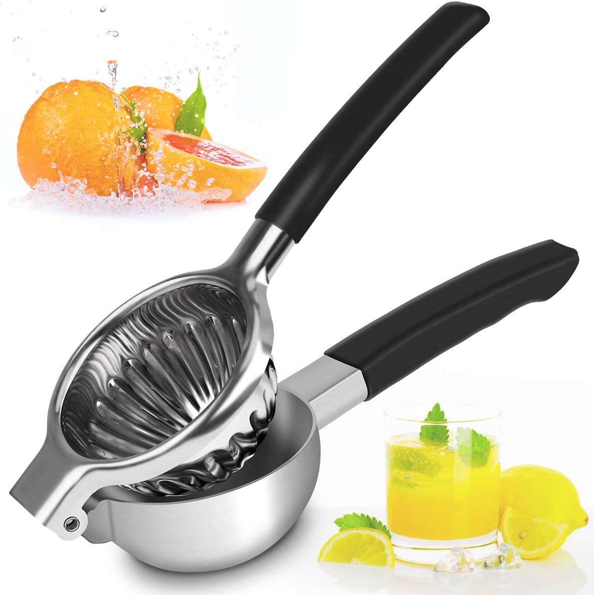 MakerHawk Manual Fruit Juicer, Citrus Juicer Machines 304 Squeezer Stainless Steel with Silicone Handles Juicer, Perfect for Juicing Oranges, Big Lemons Limes
