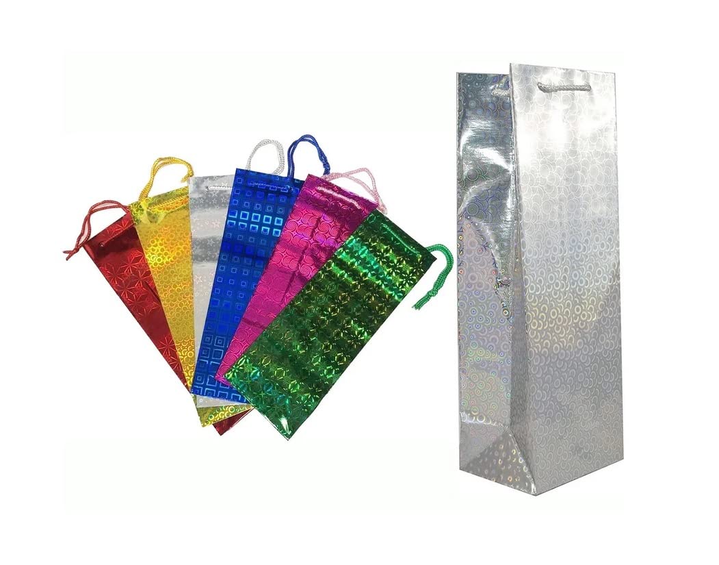 WARESHARK 6X Assorted Wine Bottle Gift Bags Champagne Holographic Party Gift Bag