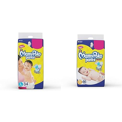 MamyPoko Pants Standard Diapers, Large (Pack of 34) & MamyPoko Pants Standard Diapers, Small (Pack of 46)