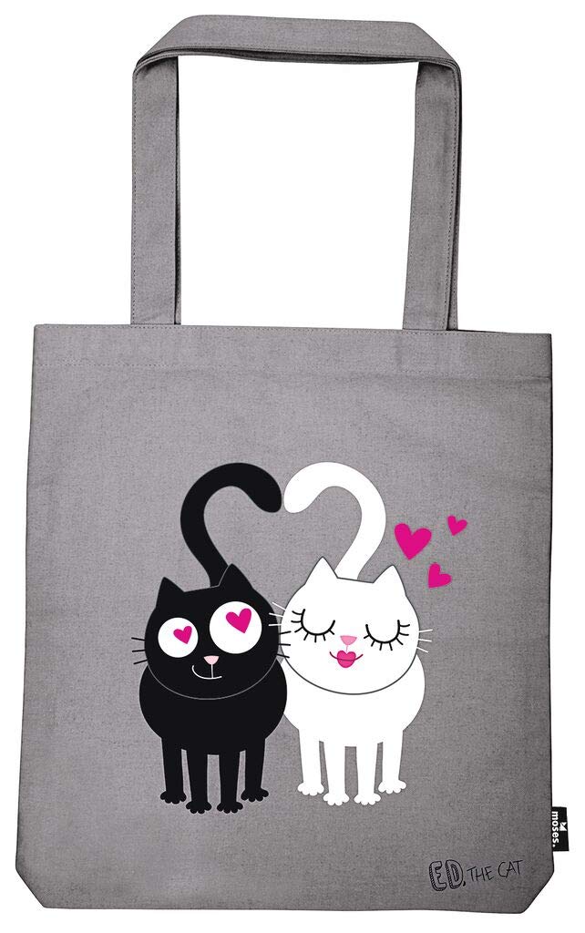 moses Ed The Cat 100% Cotton Shopper Fabric Bag with Stand for Shopping, Office or College 39 x 42 cm, Gray, 39 x 42 cm, Ed in Love โ image 1
