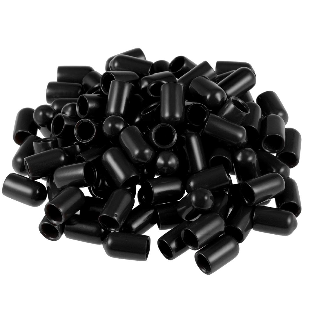sourcing map 100pcs Rubber End Caps 7mm ID Vinyl Round Tube Bolt Cap Cover Screw Thread Protectors Black