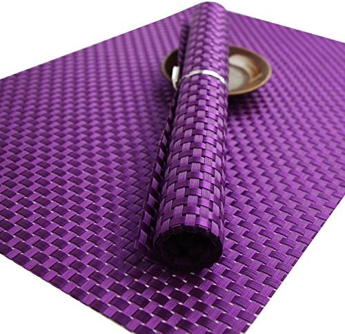 Ruivya Bright Color Anti-skid Stain Resistant Table Mats Washable Heat-resistant PVC Woven Placemats for Kitchen 003 for Kitchen Set of 4 Purple