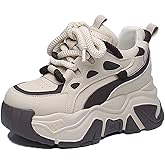 KCTRFSJ Women's Lace-up Chunky Platform Casual Sneakers,Fashion Round Toe Low Top Breathable Dad Shoes,Comfortable Non-Slip Height Increase Sport Shoes