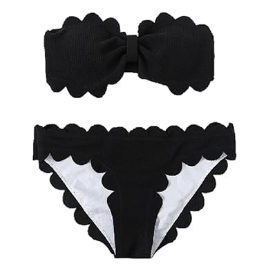 Amazon Nijuh 水着 スイムウェア スカラップ ビキニ バンドゥ リボン