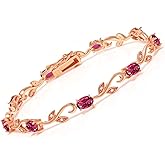 Gem Stone King 4.40 Ct Oval Pink Tourmaline White Diamond 18K Rose Gold Plated Silver Bracelet For Women