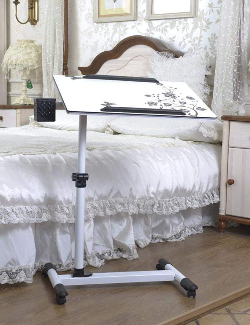 Zfggd Lazy Bed Laptop Table Folding Table Folding Mobile Rotating Height-adjustable Bedside Table In White,L*W*H, 60 * 40*(70-100) cm