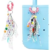 QTKJ Accessories for Bogg Bag, Keychains for Women, Ribbon Colored Beads Key Ring Charms, Compatible with Women Rubber Beach Straw Bag Tote Handbag Decoration, Pendant Ornaments