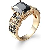 Sdouefos Black Onyx 14K Yellow Gold Filled Princess Cut Stone Gemstone Solitaire Ring Wedding Jewelry Ring (Available 6,7,8,9,10) (US 9)