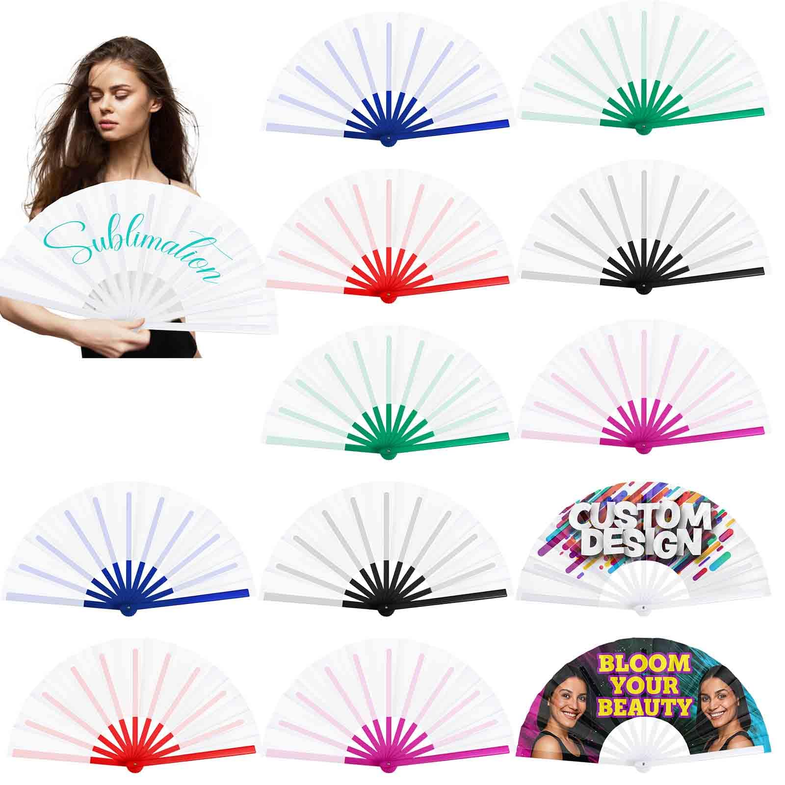 Photo 1 of Jetec 12 Pieces Sublimation Blank Rave Fans for Line Dancing White Folding Fans for Boots on The Ground Dance Women Dance Church Party Wedding (Colorful Bone)