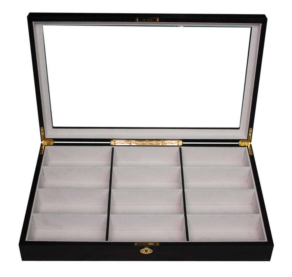12 Piece Extra Large Ebony Wood Eyeglass Sunglass Glasses Display Case