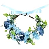 Aeaocvo Blue Flower Crown, Boho Floral Crown for Women Girls, Fairy Flower Headpiece Hair Accessories for Weddings, Festivals, Cosplay, and Special Occasions