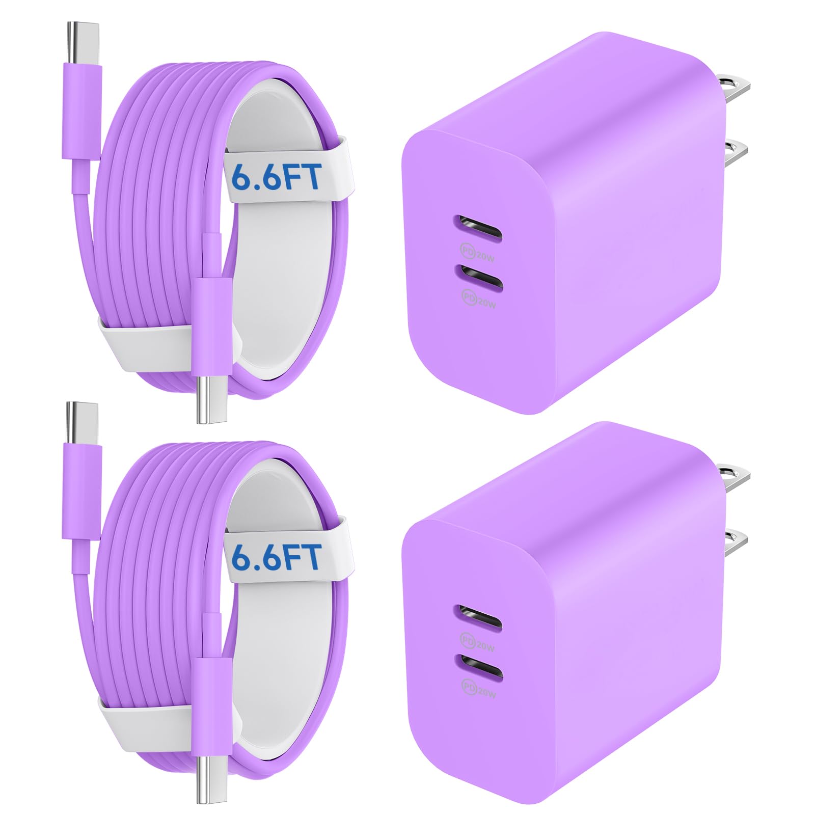 C Charger for Phone17/16/15 Pro Max, 20W Dual Port Type C Fast Wall Charger, USB C Charger Block with 6.6FT USB-C to C Cable for Phone 17 16 15/15 Plus/17 16 15 Pro/15 Pro Max, Pad, Android Phone