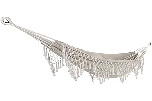 Bliss Hammocks BH-400WFRCA Polyester Hand-Braided Hammock in a Bag Decorative Fringe, Natural Brown