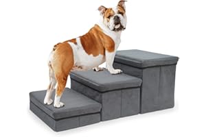 MARUNDA Dog Stairs & Steps with Storage and Adjustable, Foldable Pet Stairs for Small Dogs or Couch, 3-Step Gray Folding Cat Dog Ramp,Non-Slip Balanced Dog Indoor Step