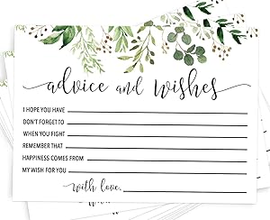 Advice and Wishes, Set of 50 Advice Cards for The Bride and Groom, Unique Wedding Guestbook Alternative and Bridal Shower Activity