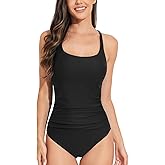 HAIVIDO Women's One Piece Swimsuits Tummy Control Bathing Suit for Women Cross Back Adjustable Straps Scoop Neck Swimwear Black L