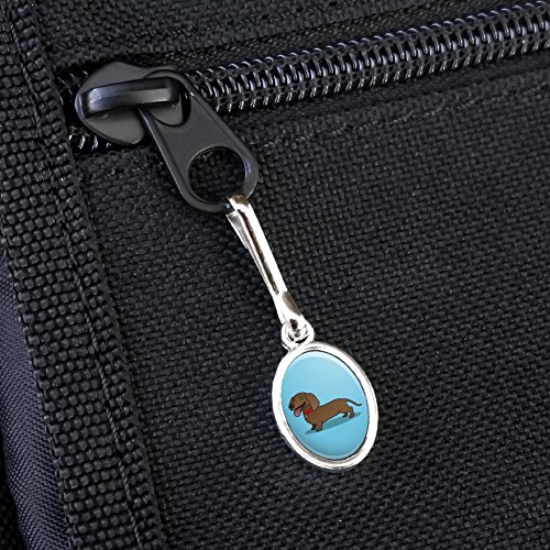 Dachshund Wiener Dog Cartoon Antiqued Oval Charm Clothes Purse Suitcase Backpack Zipper Pull Aid