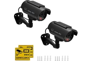 Twilight Garage 2 Packs Dummy Camera Waterproof Bullet Simulated CCTV Fake Security Camera with Flashing Red LED Light & Warn