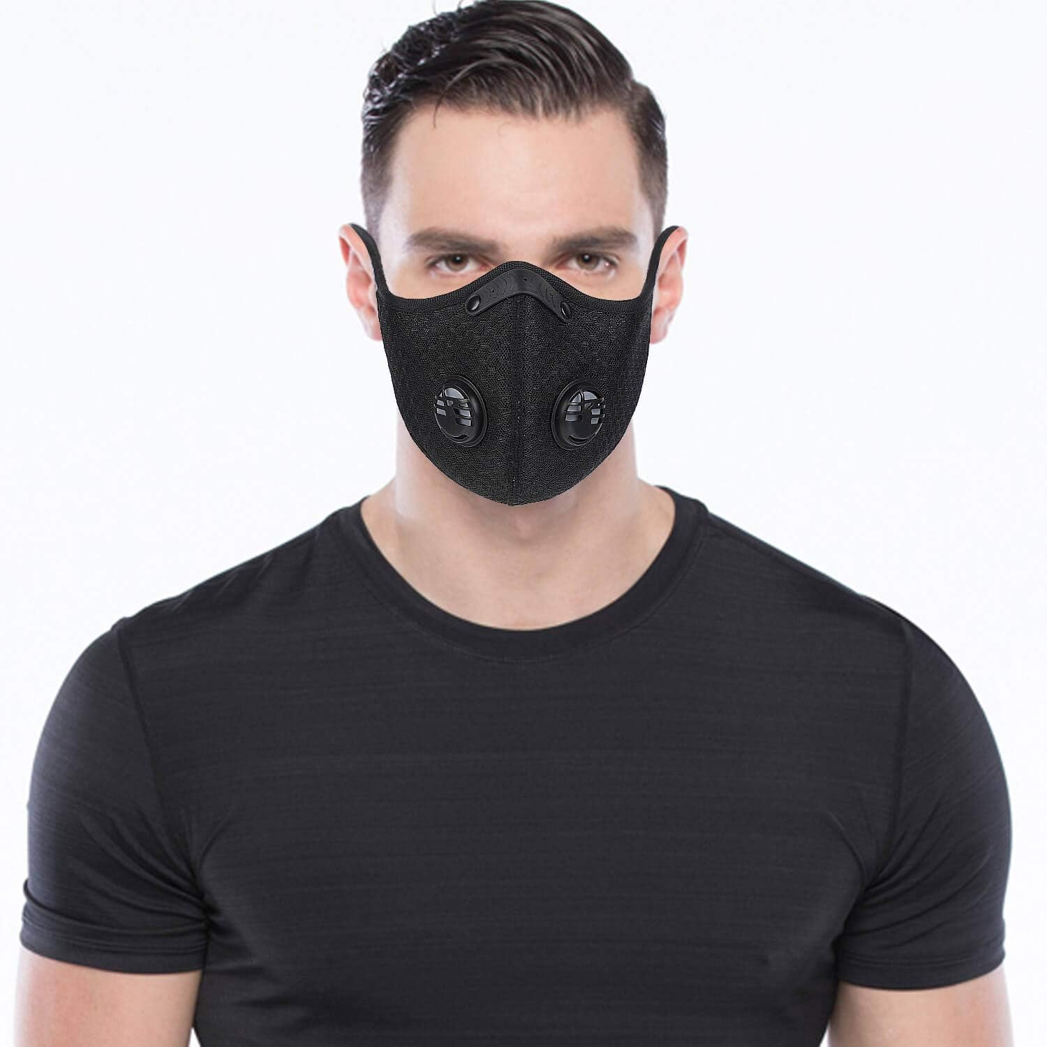 LuTuo Anti Pollution Sports Mask, Half Face Mask, Activated Carbon Air Filters, Air-soft Mask, Breathable, Adjustable Strap and Nose Clip, Maximum Pollution Filtration for Outdoor Sports (Black-1)