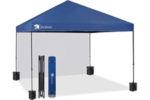 KUZNAP 12’x12’ Pop up Canopy Tent Patented EZ Set up Instant Outdoor Canopy with Sidewall Bonus 4 Weight Sandbags, 8 Stakes and 4 Ropes, Blue