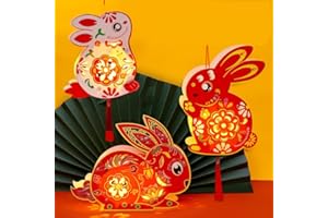 ZHQINGER Mid-Autumn Festival Decoration 3pcs Rabbit DIY Hanging Lanterns Cute Bunny Moon Festival Ornament Hand-Held Portable Lantern Holiday Decor Lunar Year Spring Festival Decor