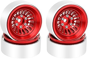 Pothyes CNC 1.3" Beadlock Wheel Rim for SCX24 1/24 TRX4M Ascent18 1/18 RC Crawler Aluminium Upgrade Part (red)