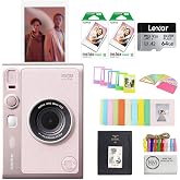 FUJIFILM INSTAX MINI EVO Hybrid Instant Camera | Gentle Rose Bundle | with Instax Mini Film (20 Exposures) + 64GB MicroSD, Mini Album, Sticker Borders, Photo Frames &amp; Hanging Clips + Cloth