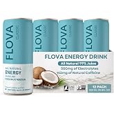 Flova Coconut Energy Drink, Natural, NON-GMO, Plant-Based, Pack of 12 | Simple Natural Ingredients, 500mg+ Electrolytes from Coconut Water, 142mg Caffeine, Sparkling, 99% Juice