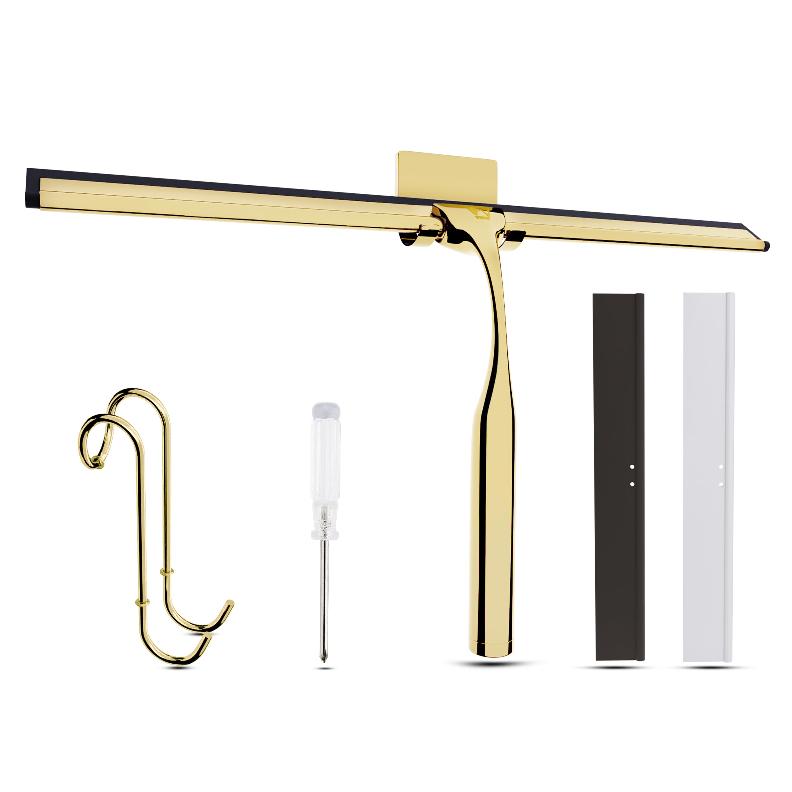 Wunset 30 cm Shower Squeegee, Large Gold Window Squeegee - 6 Pieces Set Including 2 Replacement Silicone Lips, Squeegee Shower Cleaner for Shower Doors and Various Smooth Surfaces (30 cm, Gold)