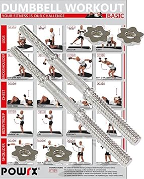 POWRX Kurzhantelstange 2er Set inkl. Workout I 35 cm, 38 cm oder 40 cm verchromt und gerändelt I Ø 3 cm Gewinde mit Sternvers