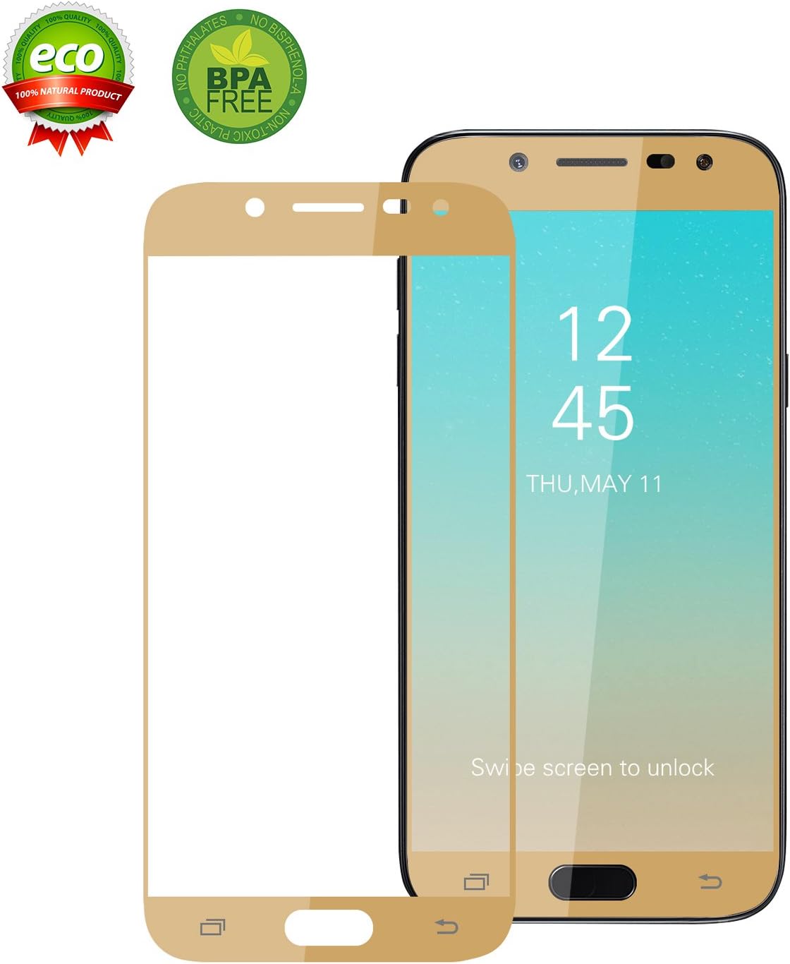 ChuangSiAo Galaxy J5 Pro Tempered Glass Screen Protector, 3D Curved Glass,9H Hardness Tempered Glass Screen Protector Anti-Scratch for Samsung Galaxy J5 Pro (Gold) …