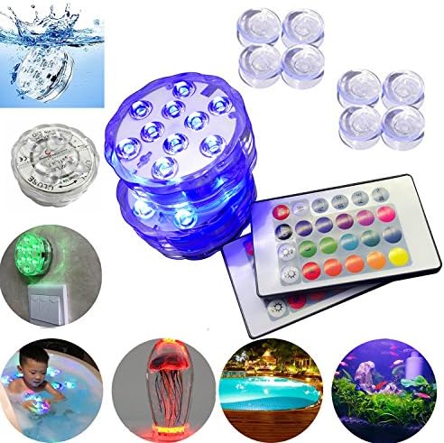 WSHYKJ Diving LED Remote Control Light, Multi-color Waterproof Light With Sucker Wireless Remote Control 10-LED Flawless Candle Reusable Party Vase Christmas Decoration 2 pack