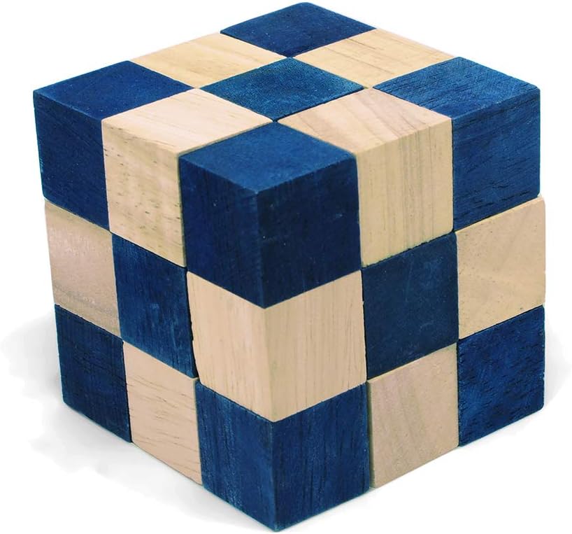 Logica Puzzles Art. Blue Snake Cube - 3D Wooden Brain Teaser - Difficulty 4/6 Extreme - Leonardo da Vinci Collection