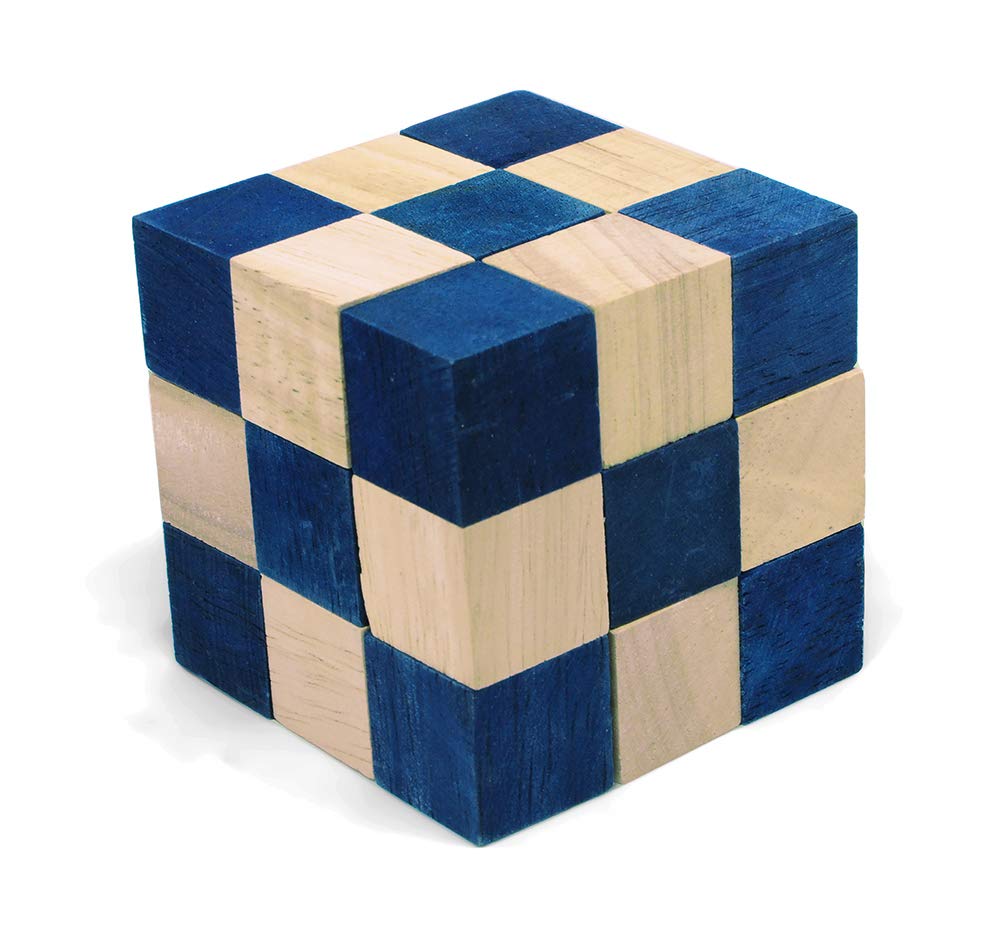 Logica Puzzles Art. Blue Snake Cube - 3D Wooden Brain Teaser - Difficulty 4/6 Extreme - Leonardo da Vinci Collection