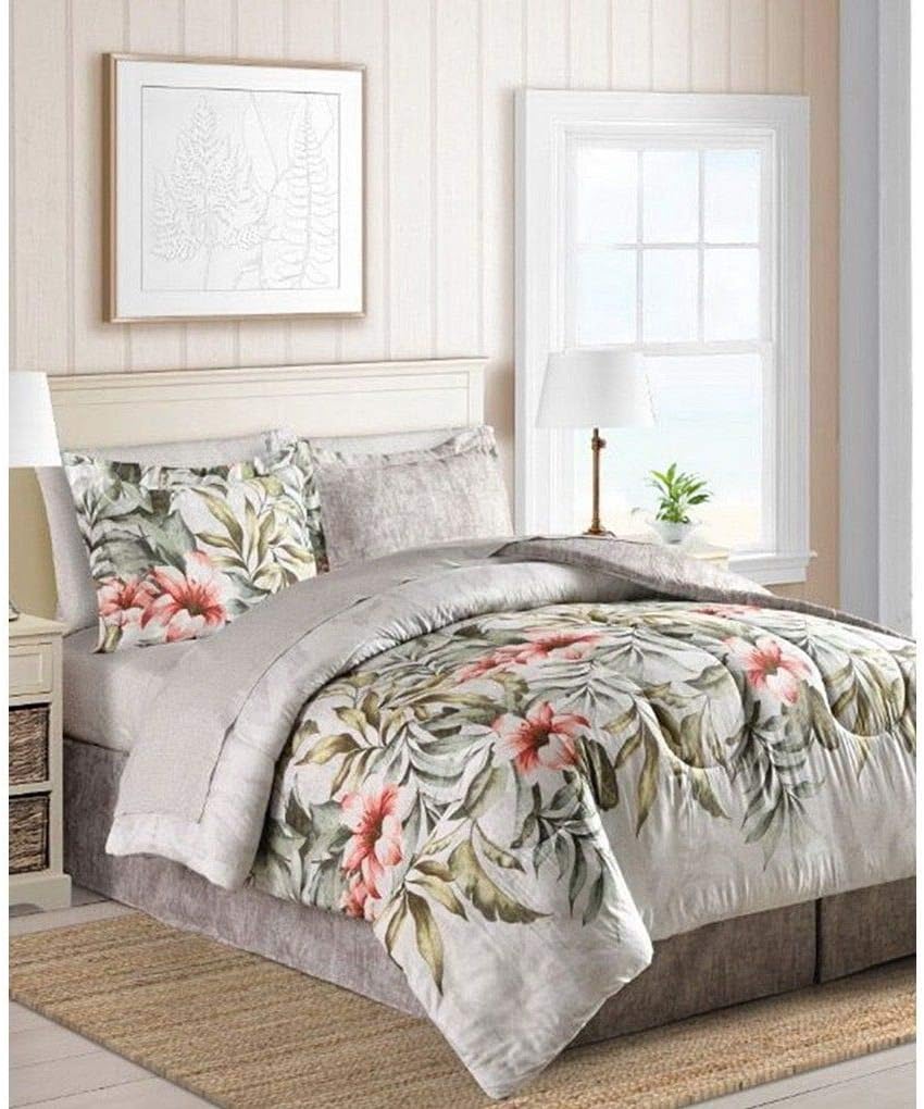 Tropical Palm Leaves Hawaiian Beach Full Comforter Set (8 Piece Bed In A Bag) + HOMEMADE WAX MELT