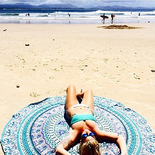 Rawyalcrafts- Green Peacock Indian Mandala Round Roundie Beach Throw Tapestry.. 15