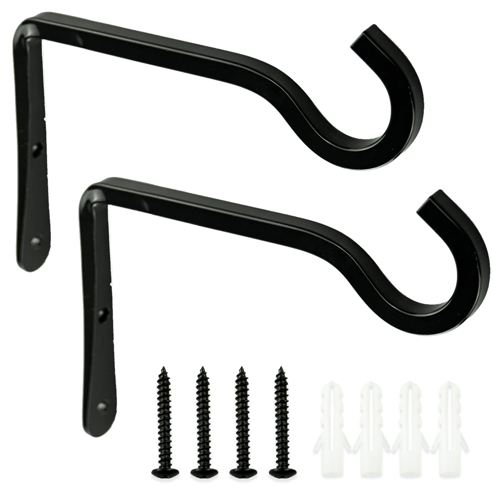 2 Pack Hanging Basket Bracket,Hanging Basket Brackets Outdoor,Hanging Basket Hooks,Wall Hanging Basket Holder Hanger for Garden Lawn Light Flower Pots Bird Feeders Plants Lanterns Wind Chimes (Black)