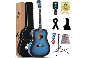 Winzz Acoustic Guitars Full Size, 4/4 Folk Guitar for Beginners Adults, Acoustic Steel-string Guitar (blue)