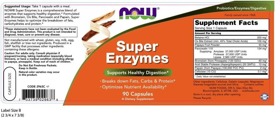 NOW Supplements, Super Enzymes, Formulated with Bromelain, Ox Bile, Pancreatin and Papain, Super Enzymes,90 Capsules: Health & Personal Care